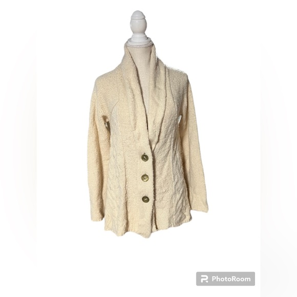 Free People Cable Knit Cream Button up Cardigan - Picture 2 of 5